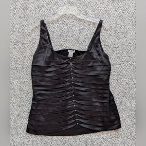 Cache Women's (Size XL) Black Silky Pleated Camisole with Silver Stud Accents